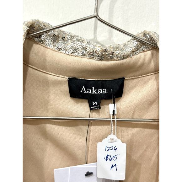 NWT AaKaa Sequin Plunging Wrap V-Neck Cropped Blouse Champagne Women's Medium - Picture 3 of 5
